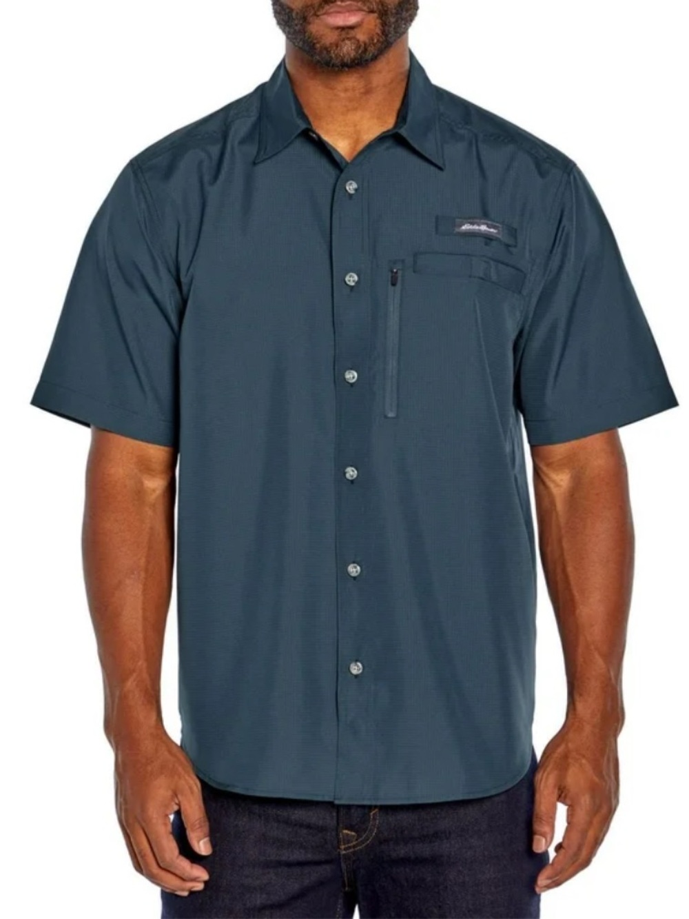 Eddie Bauer Majolica Blue Men's Short Sleeve Woven Classic Fit Tech Shirt